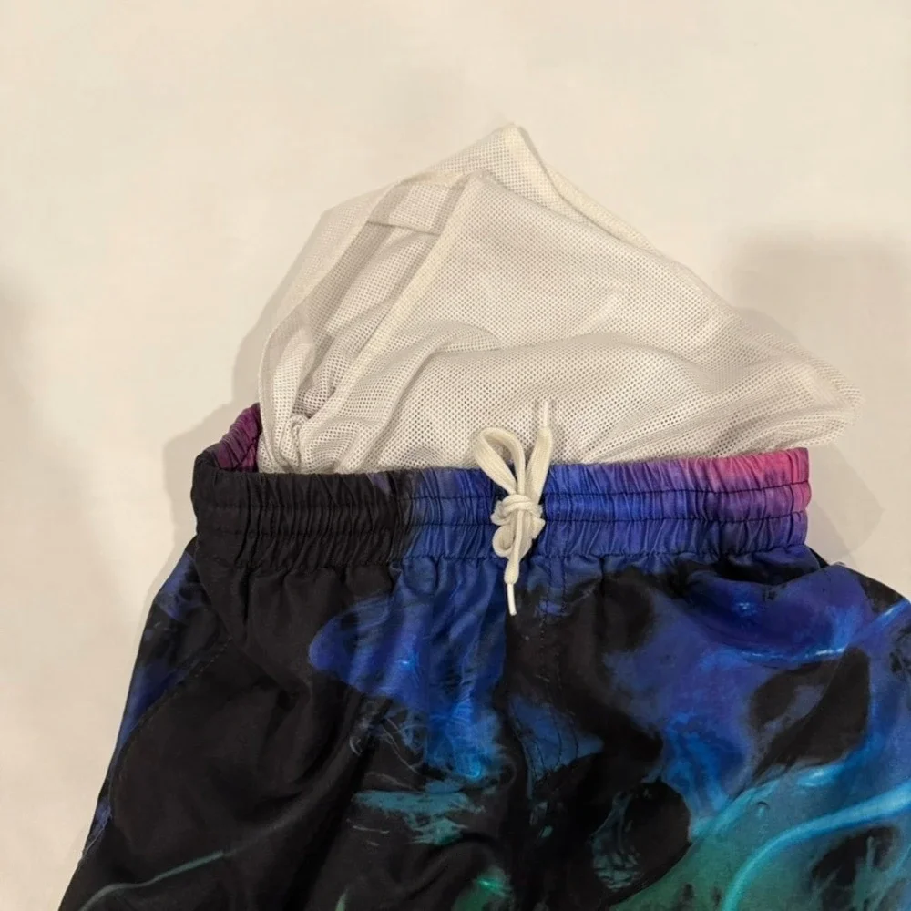Swim Trunks Kids 10T Black Rainbow Smoke Skull Mesh Lined Beach Vacation‎ Resort